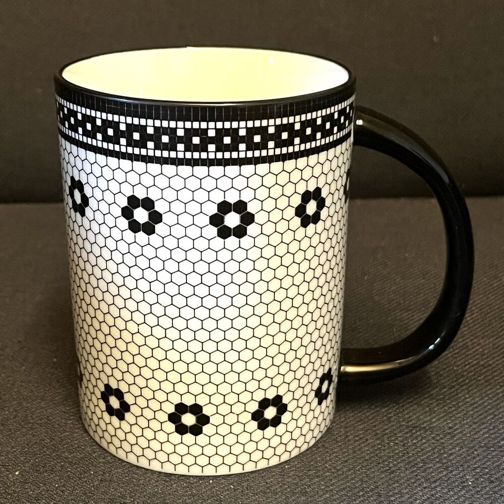 World Market Bistro Tile Coffee Mug Black White Mosaic Hexagon